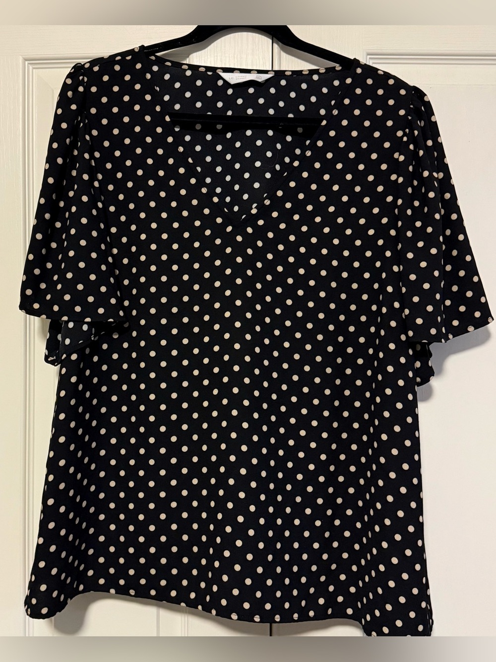 Lauren Conrad Black Polka Dot V-Neck Women's Top